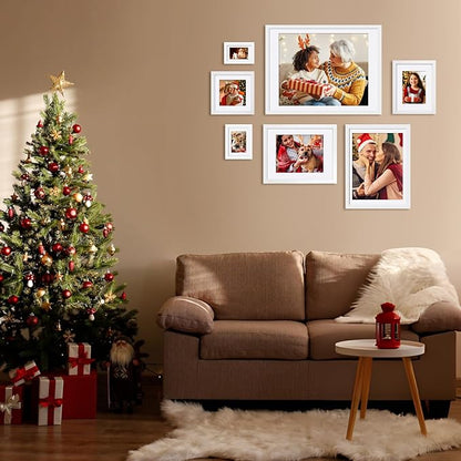 Egofine 11x11 Picture Frames 4 PCS, Made of Solid Wood Covered by Plexiglass for Pictures 4x4/8x8 with Mat for Table Top Display and Wall Mounting Square Photo Frame White