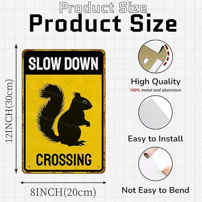 Metal Sign Squirrel Slow Down Crossing Sign Aluminum Metal Tin Signs Warning Sign For Fence Outdoor Yard Wall Decor 8x12 Inch