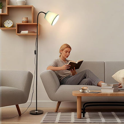 Floor Lamp, Industrial Metal Floor Lamps for Living Room with Adjustable Bendable 2 in 1 Reading Table Lamps for Living Room Bedroom Office (B+Green Shade)