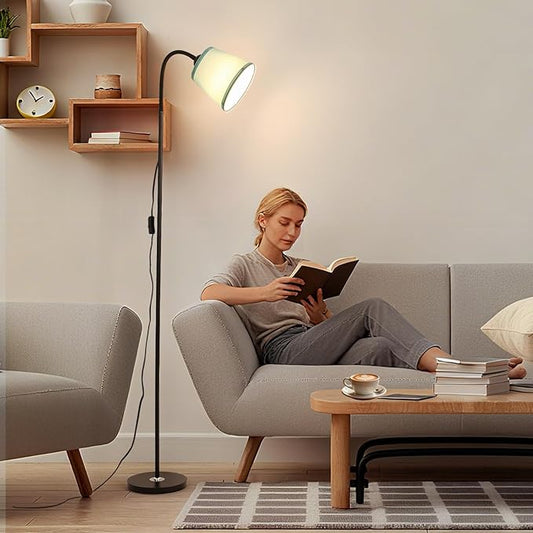 Floor Lamp, Industrial Metal Floor Lamps for Living Room with Adjustable Bendable 2 in 1 Reading Table Lamps for Living Room Bedroom Office (B+Green Shade)
