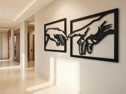 VAILLA The creation of Adam Wall Art, Set of 2 Wooden Wall Arr, Michelangelo Hand of God and Adam Wall Decoration, 3D Large Modern Decor, Textured Sculptures , Wood Ornament Ideal for Living Room, Bedroom and Office