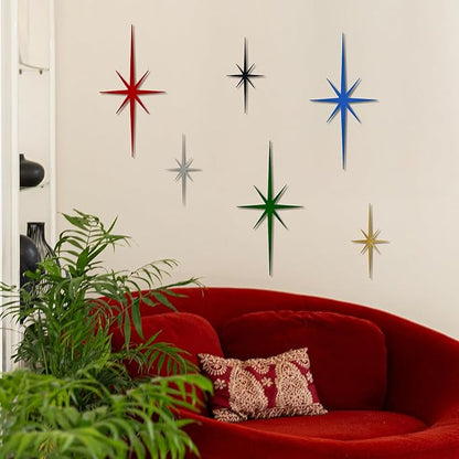 sxnzequnze 4 Pcs. Star Wall Art for Home Decor Living Room Bedroom Office Metal 3D,Bling,with Hanging Hook Starburst Midcentury Sculpture Retro Gallery Accent Celestial -Gold 16.5In/9.4In