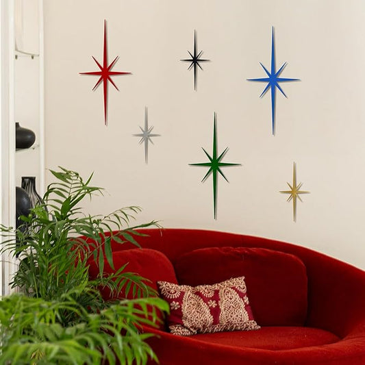 sxnzequnze 4 Pcs. Star Wall Art for Home Decor Living Room Bedroom Office Metal 3D,Bling,with Hanging Hook Starburst Midcentury Sculpture Retro Gallery Accent Celestial -Gold 16.5In/9.4In