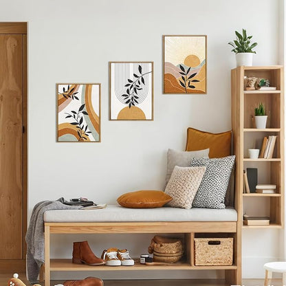 BINCUE Boho Line Wall Art Abstract Plant Wall Decor Mid Century Artwork for Living Room Bedroom Office 12"x16" Set of 3