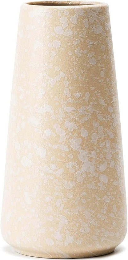 Beige Vase - 8" White Textured Pampas vase, Boho Rustic Vases for Home Decor, Farmhouse Decor, Minimalist Cream Modern Flower vases for Centerpieces, Living Room, Bedroom