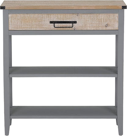 RUSTOWN Farmhouse Console Table with Drawer, 3-Tier Rustic Entryway Table with Open Storage Shelves and Handmade Metal Handle, Narrow Foyer Sofa Table for Living Room, Entryway, Hallway (Grey)
