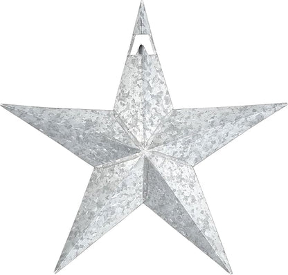 VHC Brands Patriotic Faceted Metal Star Galvanized Wall Hanging 12x12, Independence Day Decor, American Star Design, Distressed Appearance Metal Wall Hanging