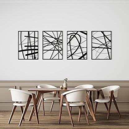 Art3dwallpanels Black Abstract Wall Art, Metal Single Line Art Wall Decor, 3D Textured Sculptures, Modern Decor for Living Room Bedroom Bathroom Study, 17'' x 12'', 4 Pack