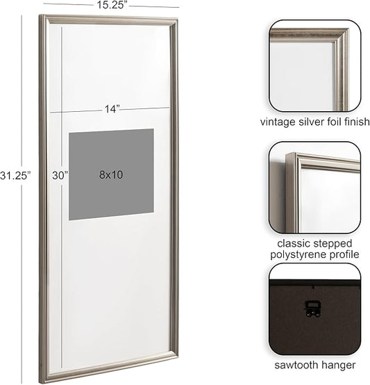 Kate and Laurel Adlynn Rectangular Panel Picture Frame Set of 2, 14 x 30 matted to 8 x 10, Silver, Modern Two-Piece Photo Frame Set for Gallery Wall Decor in Living Room Wall Display