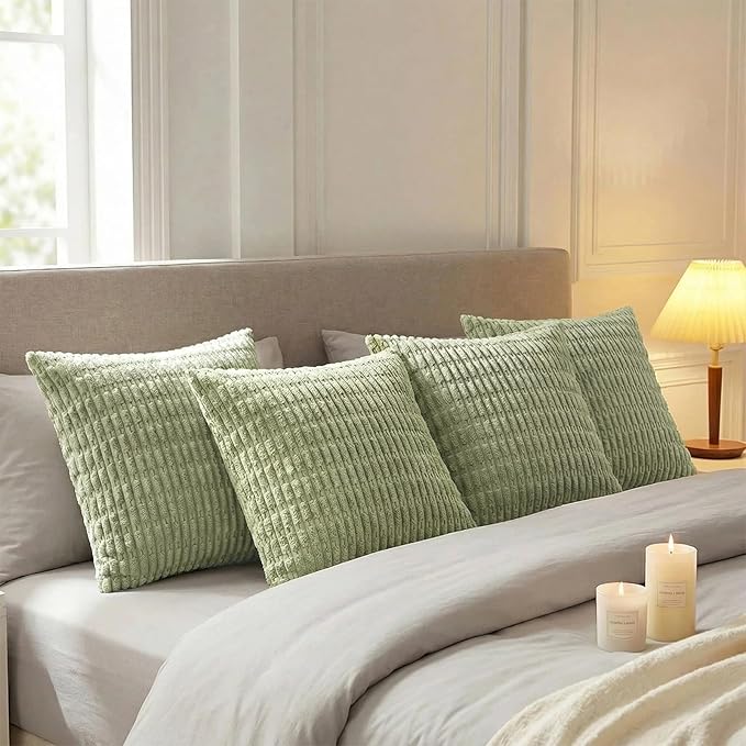 Fancy Homi 4 Packs Decorative Throw Pillow Covers for Living Room Couch Bed, Modern Farmhouse Boho Home Décor Accent Cushion Case, 18" x 18", Sage Green