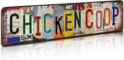 Chicken Coop Vintage Metal Tin Sign - Rustic Farmhouse Wall Art for Barn, Garden, Kitchen, Farm Décor - 4x16 Inch