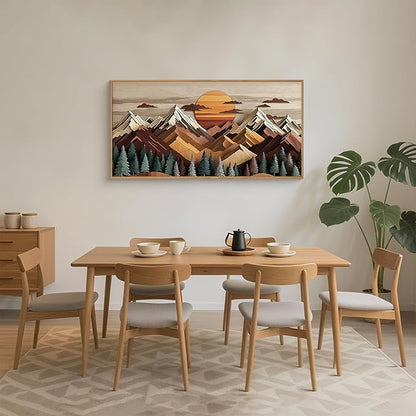 KAIRNE Woodcut Style Mountain Framed Canvas Wall Art Set,Wooden Pine Tree Wall Decor,Vintage Forest Landscape Art Prints,Nature Sunrise Artwork for Living Room,Bedroom,Farmhouse,Office-40 x20 x1