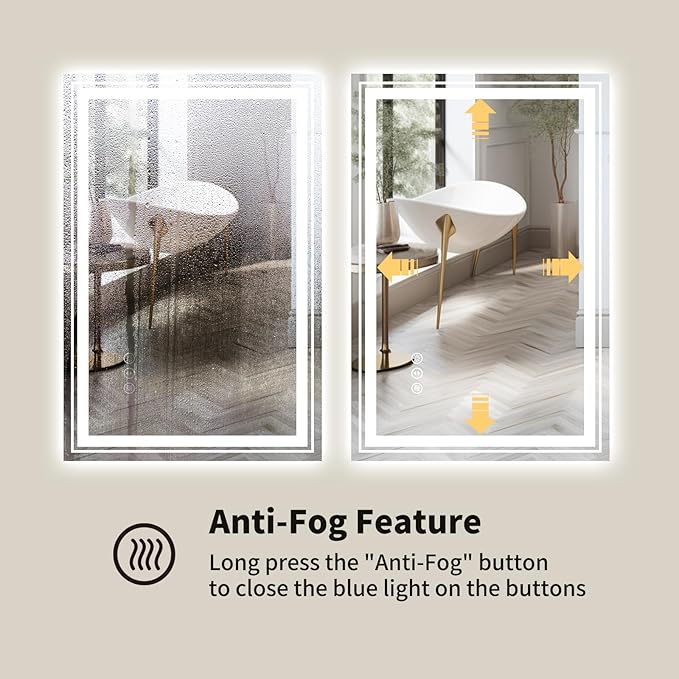 WTTY LED Bathroom Mirror with Backlit and Front Light,24"x32",Stepless Dimmable LED Mirror for Bathroom,Anti-Fog Lighted Bathroom Vanity Mirror Modern for Wall,Memory Function,Shatter-Proof