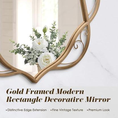 Besdomus Gold Bathroom Wall Mirror: 24"x48" Scalloped Modern Brass Gold Vanity Mirror for Wall - Farmhouse Decorative Vertical or Horizontal Hanging - Wall Decor for Living Room/Bedroom/Bathroom