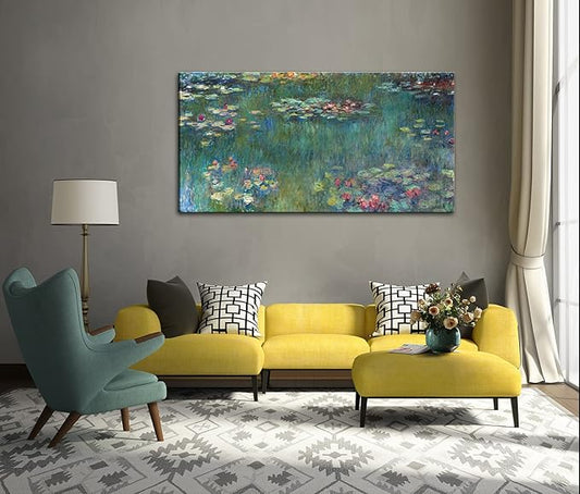 Claude Monet Large Canvas Wall Art Framed Water Lilies Vintage Classic Painting Wall Decor Green Garden Famous Artwork Print for Bedroom Living Room Office Decoration 20" x 40"