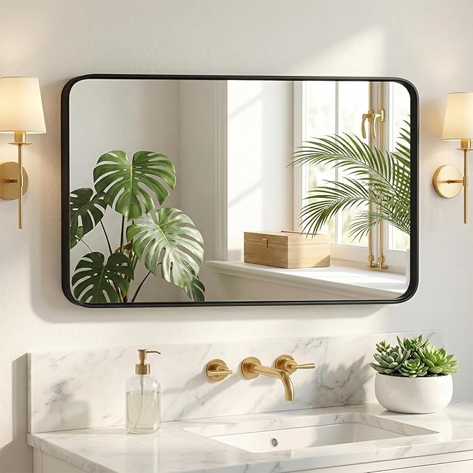 NEWBULIG 24"x40" Black Wall Mirror, Bathroom Mirrors for Over Sink, Matte Metal Framed Vanity Mirror with Tempered Glass, Entryway, Living Room, Bedroom
