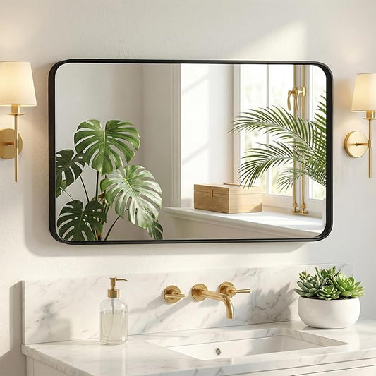 NEWBULIG 24"x40" Black Wall Mirror, Bathroom Mirrors for Over Sink, Matte Metal Framed Vanity Mirror with Tempered Glass, Entryway, Living Room, Bedroom