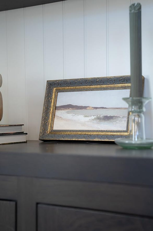 Petal Lane Beach Wall Art - 16x9 Framed Antique Decor - Make Your Own Gallery Wall Frame Set - Dark Academia Wall Decor - Canvas Wall Art with Vintage Frame (Beach Landscape)