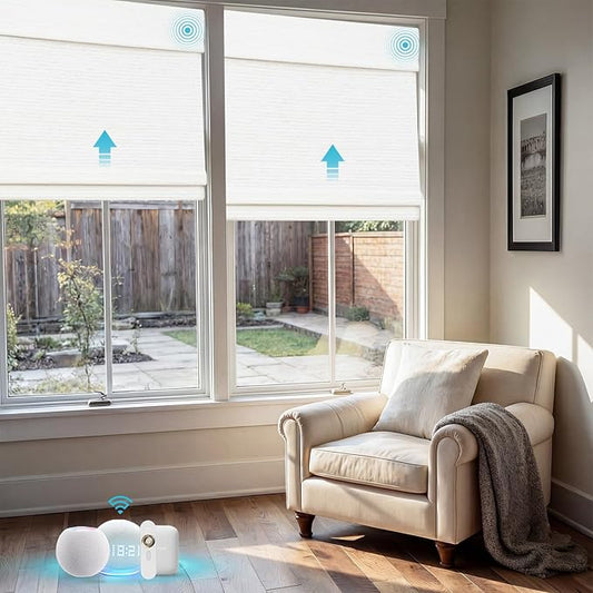Motorized Bamboo Roman Shades, Motorized Blinds with Remote Compatible with Homekit, Alexa GoogleHome, Smart Wood Woven Shades for Indoor Windows, Customize, Snowfold