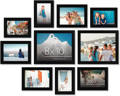 Americanflat Set of 10 Picture Frames with Shatter-Resistant Glass - Gallery Wall Frame Set with Two 8x10, Four 5x7 and Four 4x6 Frames - Signature Collection - Black