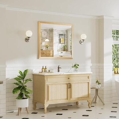 40x36 Inch Bathroom Mirror for Wall, Anti-Rust Oak Wood Grain Metal Framed Bathroom Mirrors for Over Sink,Rectangler Mirrors for Bathroom Vanity, Farmhouse, Bedroom, Living Room, Entryway Decor