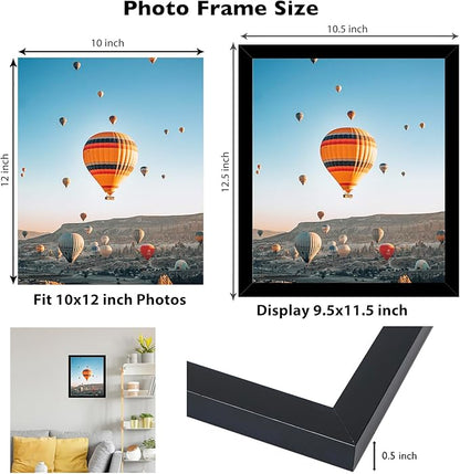 JCJMY 10x12 Black Picture Frame Set of 6, Horizontal and Vertical Formats for Wall Hanging, 10 x 12 Wall Gallery Poster Photo Frames with Shatter Resistant Plexiglass, 6 Pack, Black
