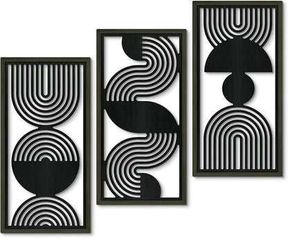 Putuo Decor Modern Minimalist Wall Art Set of 3, Black and Gray MDF Cut-Out Geometric Line Panels, Abstract Vertical Art for Living Room Bedroom Office Wall Decor