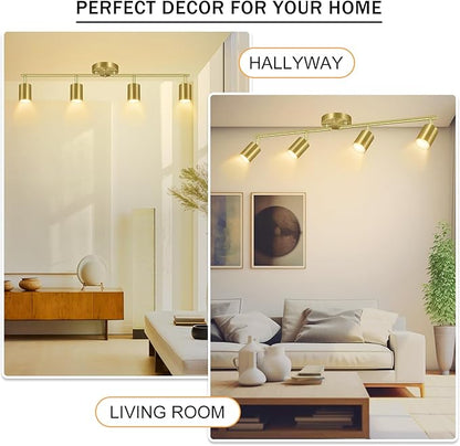 BoostArea Gold LED 4 Light Track Lighting Kit, 4 Way Ceiling Spot Lighting, Flexibly Rotatable Light Head for Kitchen, Living Room, Bedroom, Bulb Not Included