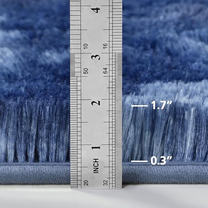 Deerhoo Shag Area Rug, 4 X 6 Plush Fuzzy Rugs for Living Room, Ultra Soft Fluffy Furry Rug for Bedroom, Indoor Carpet Nursery Rugs for Kids Room Home Decor, Tie-Dyed Navy Blue