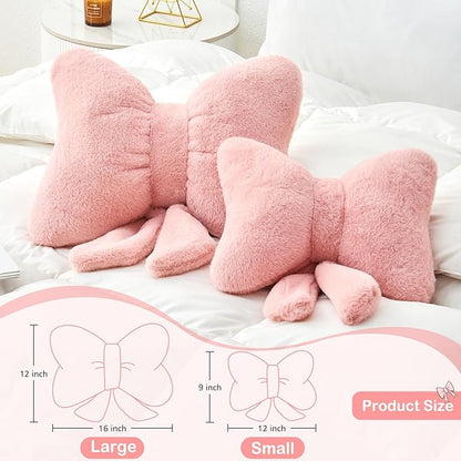 Ivory Bow Pillow,12'' Bow Decorative Pillows with Faux Rabbit Fur,Soft Bow Throw Pillows Aesthetic Bow Shaped Pillow for Bed Sofa Couch Home Decor