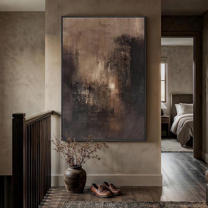 Extra Large Framed Brown Black Abstract Wall Art for Living Room, Oversized Modern Canvas Prints Vertical Artwork for Walls, Contemporary Earth Pictures for Bedroom Dining Hallway Wall Decor 40x60 In