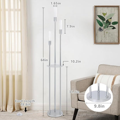 Bubble Crystal Floor Lamp with Shelves, 3 Lights Modern Standing Lamps for Living Room, Built-in LED Lights, Foot Switch, Industrial Tall Corner Floor Lamp for Bedroom Home Office, Silver