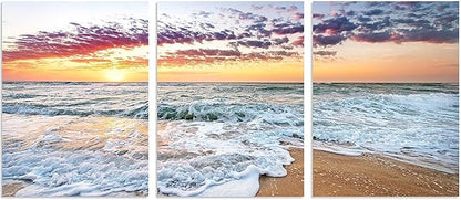 TutuBeer 3 Panels Beach Home Beach Decor for Home Beach Decorations White Beach Sunrise with Deep Blue Sky Beach Pictures of the Beach Kitchen Decor Beach Decorations for Home Decor 12" x 16" x 3