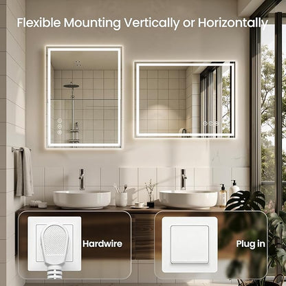 48X36 LED Bathroom Mirror with Lights, Anti-Fog, Backlit + Front Lit, Lighted Bathroom Vanity Mirror for Wall, Memory Function, Dimmable, Tempered Glass, Shatter-Proof