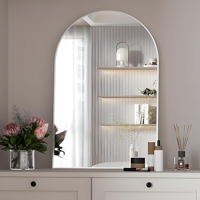 Arched Wall Mirror for Bathroom, 20"x30" Arched Mirror Wall Mounted Mirror with Metal Frame, Sliver Vanity Mirror Decor for Mantle, Bedroom, Entryway, Living Room