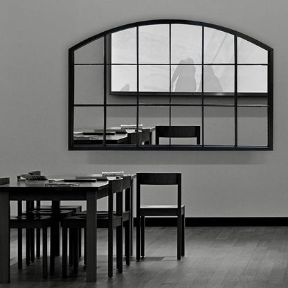 WAMIRRO Black Grid Wall Mirror,Wide Window Pane Black Mirror,Farmhouse Arched Wall Mirror,Mantel Mirror for Fireplace/Entryway/Hallway/Living Room,44“X28”