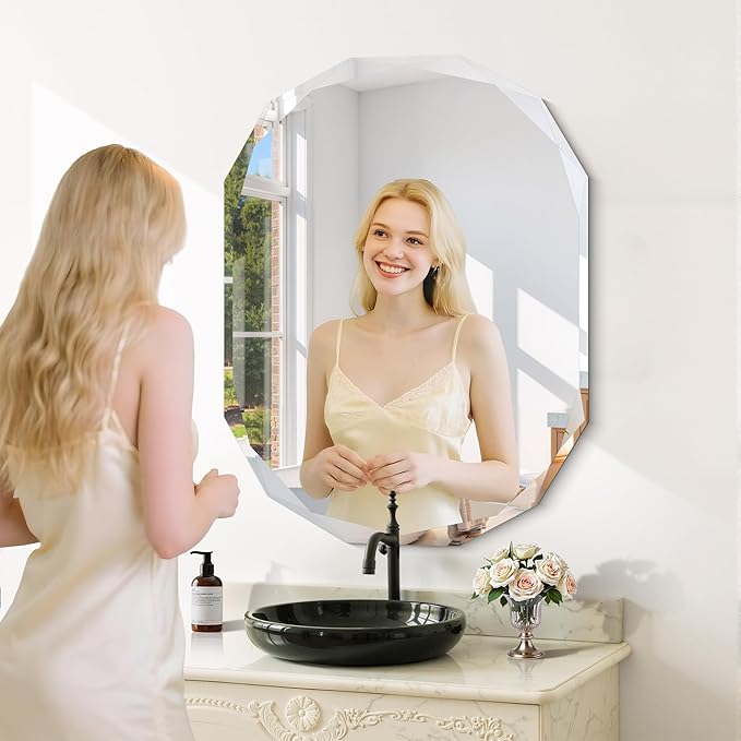 GLASHOM Frameless Bathroom Mirror, 30x40 inch Frameless Wall Mirrors Beveled Edge Wall Mounted, Oval Mirror for Bathroom, Living Room, Over Sink, Entryway Mirror Horizontal or Vertical