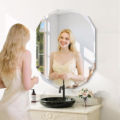 GLASHOM Frameless Bathroom Mirror, 30x40 inch Frameless Wall Mirrors Beveled Edge Wall Mounted, Oval Mirror for Bathroom, Living Room, Over Sink, Entryway Mirror Horizontal or Vertical