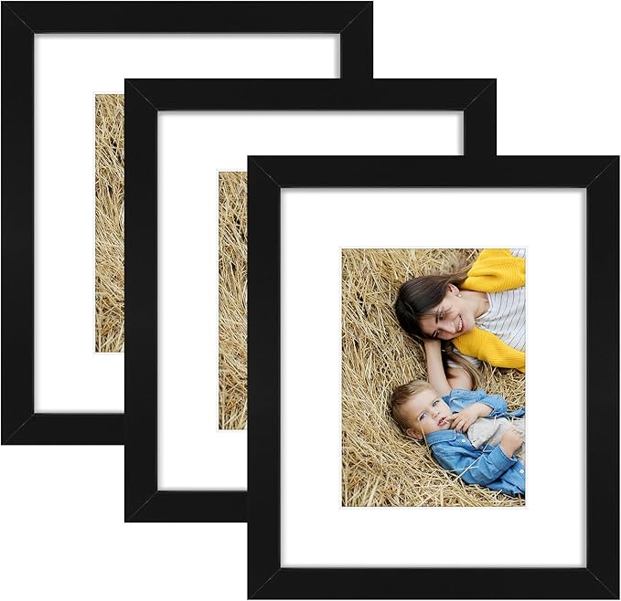 Golden State Art, 8x10 Picture Frame Set of 3 - Matted to 5x7 Photo - Engineered Wood Gallery Frame Set - Wall Mounting or Tabletop Display (Black,3 Pack)