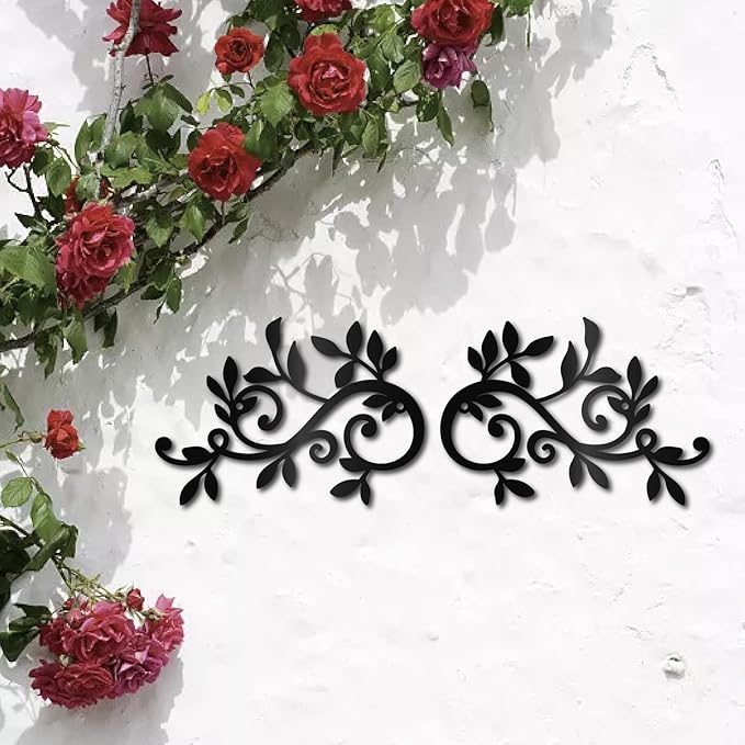 CREATCABIN Metal Tree Leaf Wall Decor Vine Olive Branch Leaf Wall Art Double Leaves Silhouette Sculpture Ornament Iron Hanging for Above The Bed Home Living Room Garden Decoration Black 8 x 5.5Inch