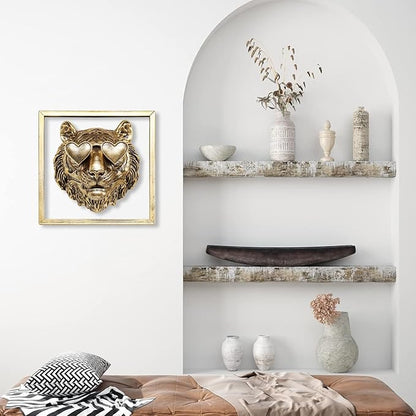 Newinhome Animal Heads Wall Decor (Includes Metal Frame) Resin Animals Sculptures Head Wall Hanging Decoration Gold vintage Wall Sculpture for Living Room Bedroom Office(Tiger)