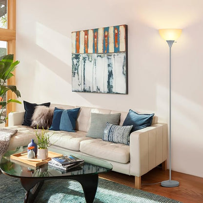 Coucrek Floor Lamp, LED Standing Lamps with White Plastic Shade, Corner Floor Lights for Living Room Bedroom, Rotary Switch, Bulb not Included, Grey