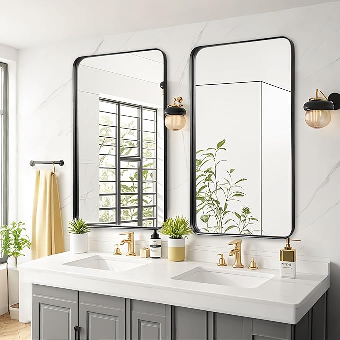 Fabuday Bathroom Wall Mirror Over Sink - 20x40 Inch Balck Framed Bathroom Mirrors for Vanity, Large Black Matte Mirrors for Bedroom, Restroom, Farmhouse, Entryway Decor