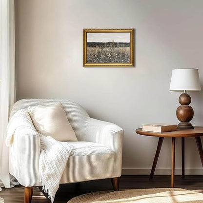 YD&YZY Gold Framed Vintage Wall Art Canvas Landscape Meadow with Flowers Farmhouse Wall Decor Rustic Modern Cottagecore Nature Painting Picture Print for Bedroom Home Decor 12x16 inch Framed