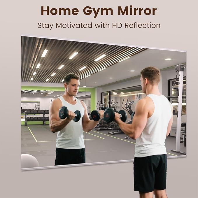 LOAAO Home Gym Mirror, 48"x24"-3 PCS Gym Mirrors for Wall, Frameless, Tempered Glass, Large Workout Mirrors for Home Gym, Dance Studio, Yoga Room, Garage Gym