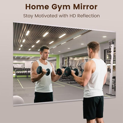 LOAAO Home Gym Mirror, 48"x24"-3 PCS Gym Mirrors for Wall, Frameless, Tempered Glass, Large Workout Mirrors for Home Gym, Dance Studio, Yoga Room, Garage Gym