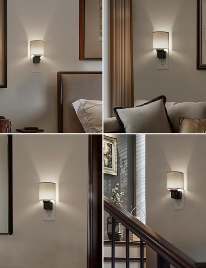 L LOHAS LED Bright Night Lights Plug into Wall, Plug in Night Light Dimmable, Daylight White, Decorative Nightlights Plug in Wall, Light Sensor, Linen Fabric Nightlight for Hallway Kitchen, 1 Pack