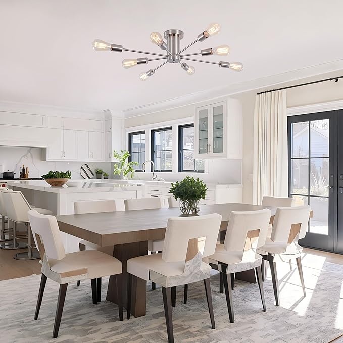 Modern Sputnik Chandelier, 8-Light Ceiling Light Fixture, Bedroom Light Fixture, Sputnik Lights Fixture for Living Room, Dining Room, Kitchen, Office, Hallway, Foyer (Brushed Nickel Silver) - E26 Base