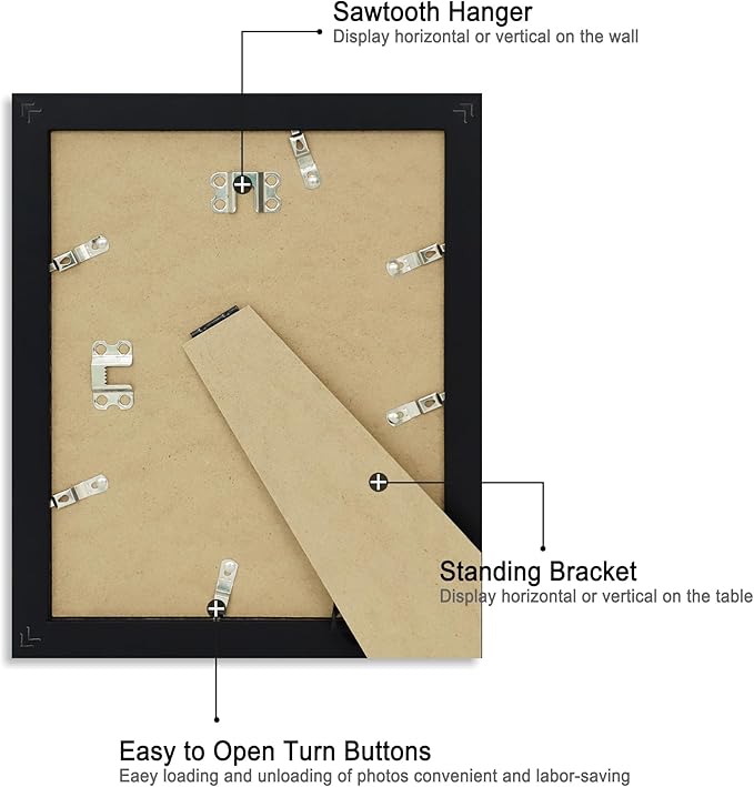 iRahmen 8x10 Picture Frame Set of 2 with HD Glass, Black Wood Photo Frames Display 5x7 Picture with Mat or 8 x 10 Without Mat for Horizontal or Vertical Tabletop and Wall Mounting