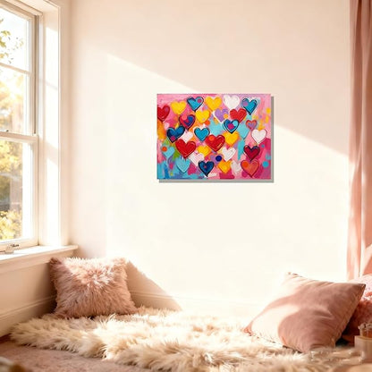 12x16 Framed Graffiti Pink Hearts Canvas Art Wall Modern Abstract Love Painting Colorful Kids Bedroom Decor Teen Girl Rainbow Room Wall Posters Child Gift Bathroom Oil Prints Office Bright Pictures